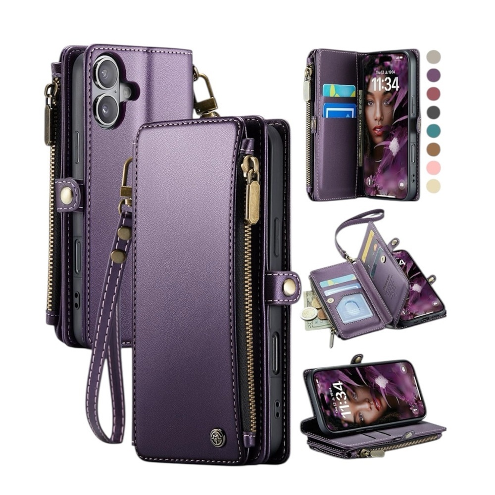 Wallet Phone Case for iPhone 16 Purple RFID Blocking - Picture 10 of 14